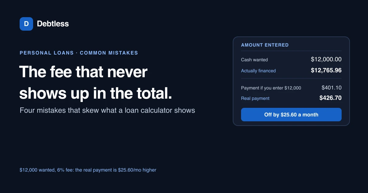 A bank loan payment calculator screen with a warning icon over a mismatched principal field