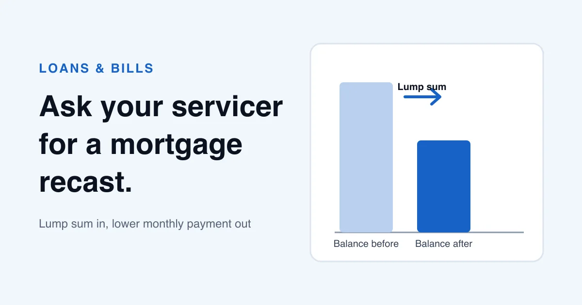 A pale blue bar for the balance before a lump sum beside a shorter dark blue bar for the balance after, with an arrow between them