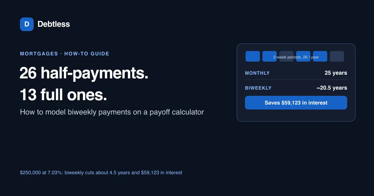 A calendar showing payments split into two-week intervals feeding into a mortgage payoff calculator